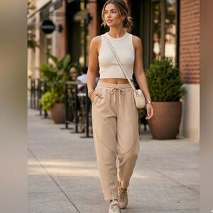 FP Movement Sweatpants Light Tan Beige Free People Athleisure Travel Women sz XS